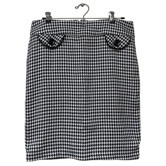 Black White Houndstooth Pocket Front Pencil Mini Skirt Size Large Clueless - Picture 1 of 10